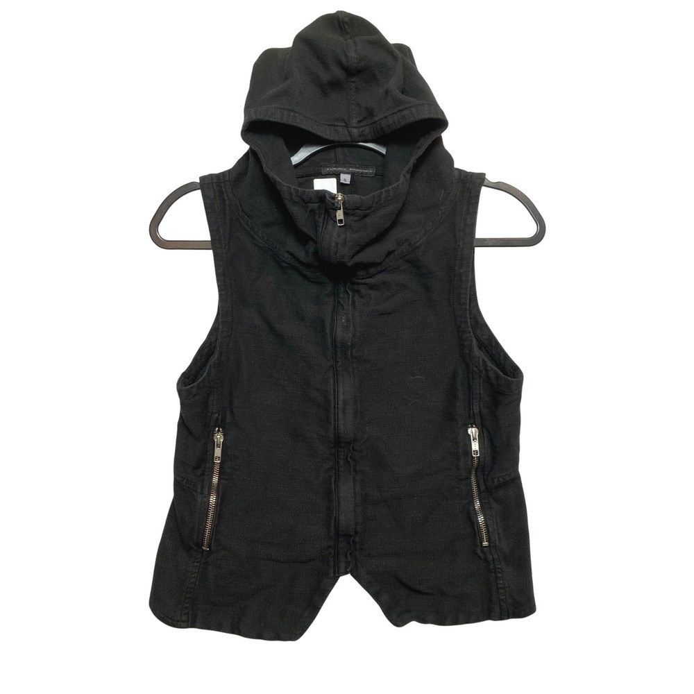 Lurdes Bergada Vest Womens S Black Avant-Garde Hooded Zip Front Textured Cotton